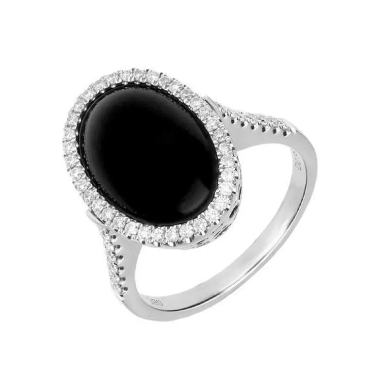 18ct White Gold Whitby Jet 0.38ct Diamond Open Heart Ring sold by Jura Watches