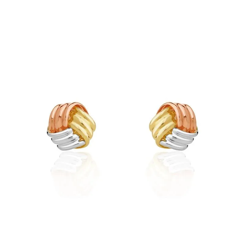 9ct Yellow White and Rose Gold 5mm Knot Stud Earrings sold by Jura Watches