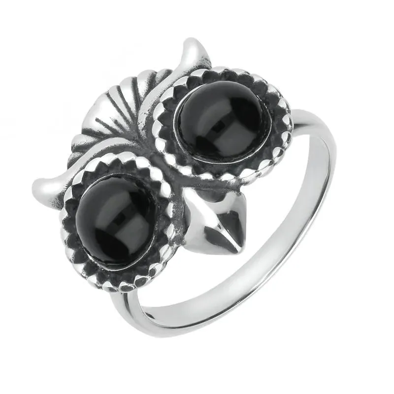 Sterling Silver Whitby Jet Owl Ring sold by Jura Watches