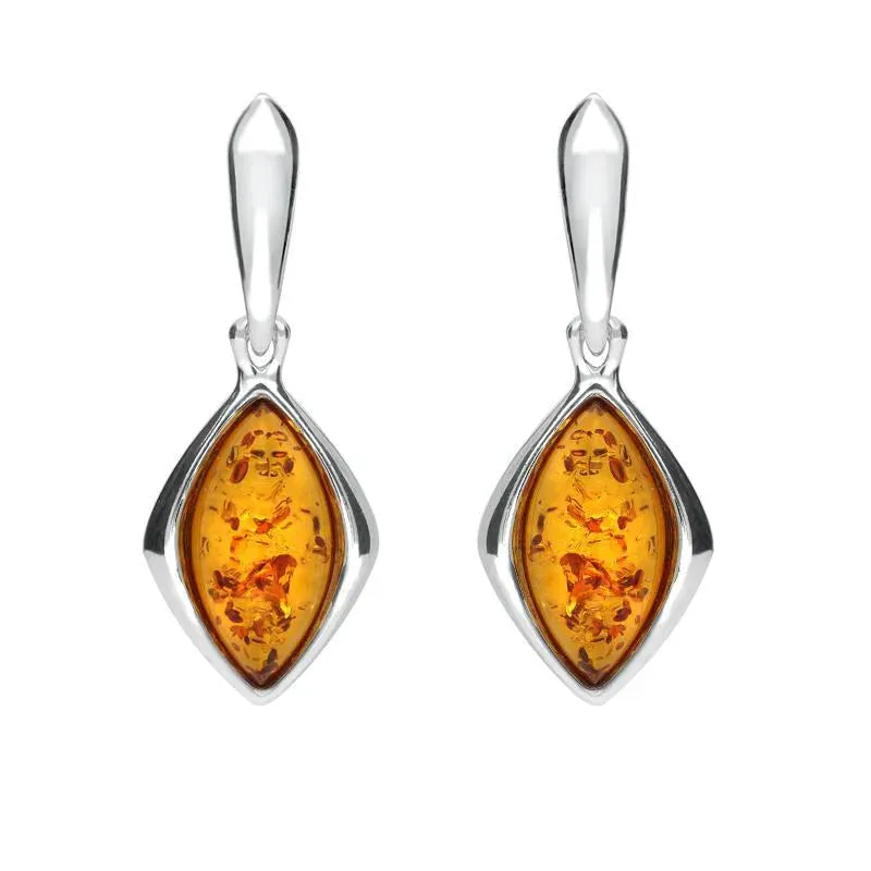 Sterling Silver Amber Wide Marquise Open Back Drop Earrings sold by Jura Watches