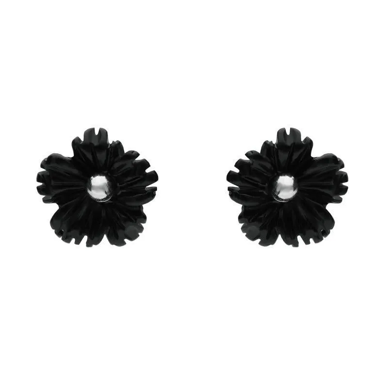 Sterling Silver Whitby Jet Tuberose 8mm Flower Stud Earrings sold by Jura Watches