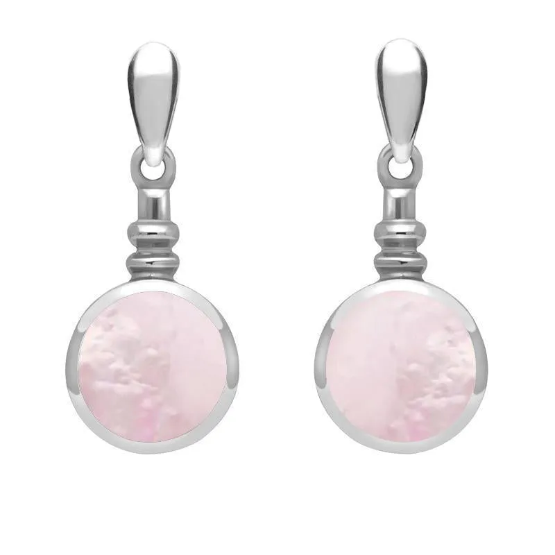 Sterling Silver Pink Mother of Pearl Bottle Top Drop Earrings sold by Jura Watches