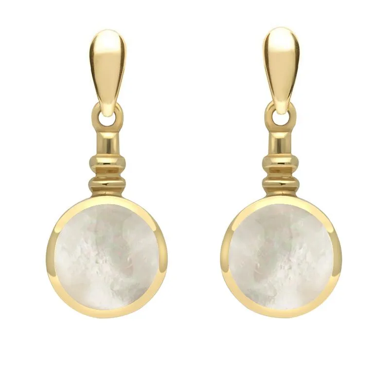 9ct Yellow Gold Mother of Pearl Bottle Top Drop Earrings sold by Jura Watches
