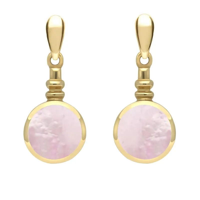 9ct Yellow Gold Pink Mother of Pearl Bottle Top Drop Earrings sold by Jura Watches