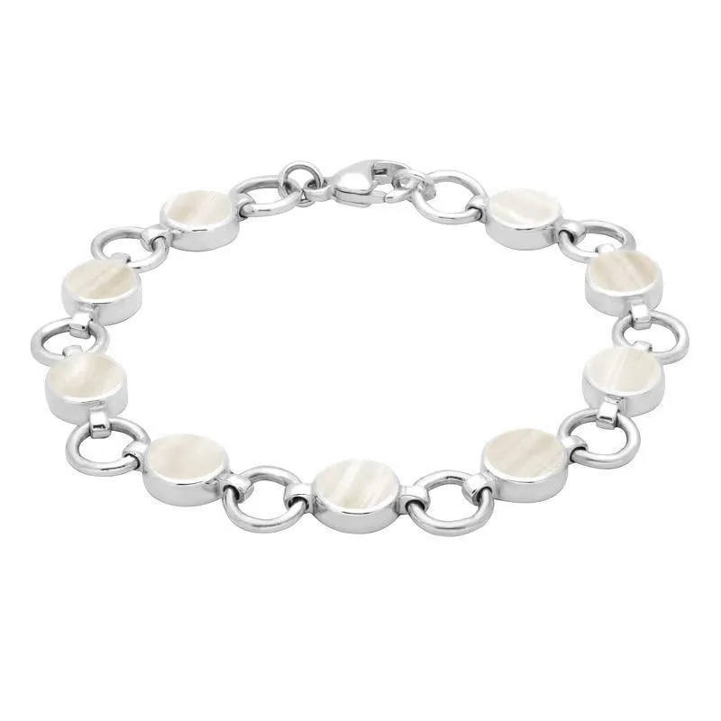 Sterling Silver Mother of Pearl Nine Stone Round Ring Bracelet sold by Jura Watches
