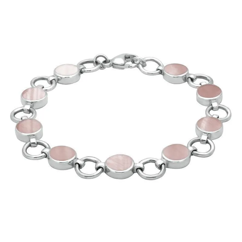 Sterling Silver Pink Mother of Pearl Nine Stone Round Ring Bracelet sold by Jura Watches