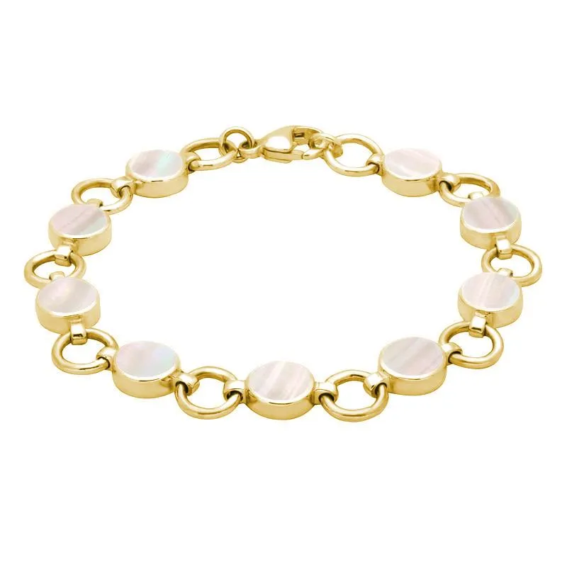 9ct Yellow Gold Mother of Pearl Nine Stone Round Ring Bracelet sold by Jura Watches