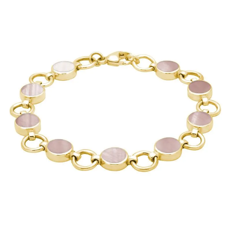 9ct Yellow Gold Pink Mother of Pearl Nine Stone Round Ring Bracelet sold by Jura Watches