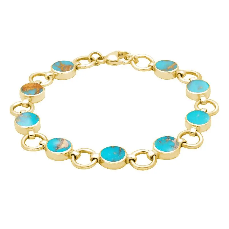 9ct Yellow Gold Turquoise Nine Stone Round Ring Bracelet sold by Jura Watches