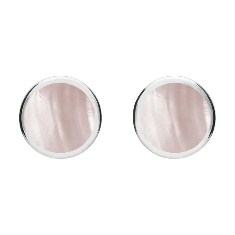 Sterling Silver Pink Mother of Pearl Round Stud Earrings sold by Jura Watches