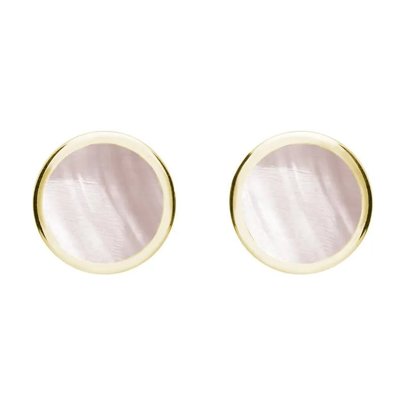 9ct Yellow Gold Pink Mother of Pearl Round Stud Earrings sold by Jura Watches