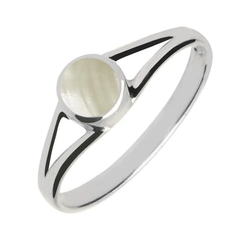Sterling Silver Mother of Pearl Round Split Shoulder Ring sold by Jura Watches