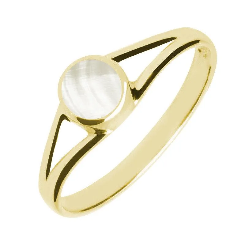 9ct Yellow Gold Mother of Pearl Round Split Shoulder Ring sold by Jura Watches