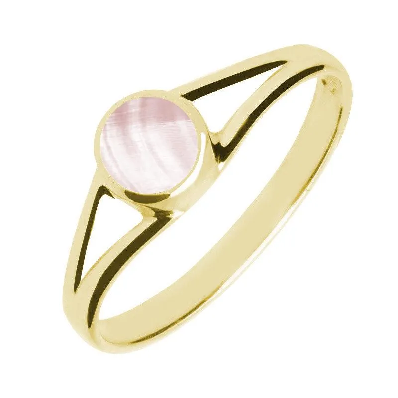 9ct Yellow Gold Pink Mother of Pearl Round Split Shoulder Ring sold by Jura Watches