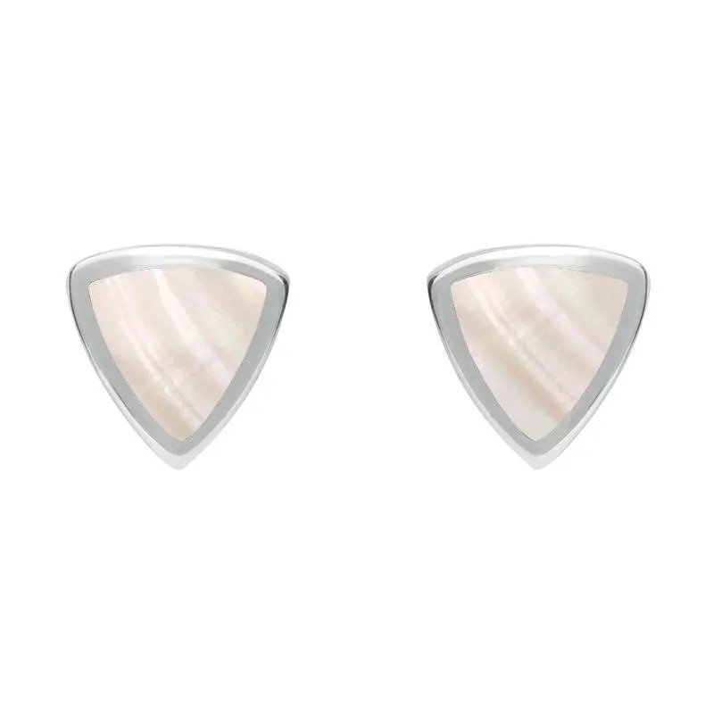 Sterling Silver Mother of Pearl Small Curved Triangle Stud Earrings sold by Jura Watches