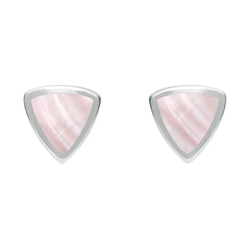 Sterling Silver Pink Mother of Pearl Small Curved Triangle Stud Earrings sold by Jura Watches