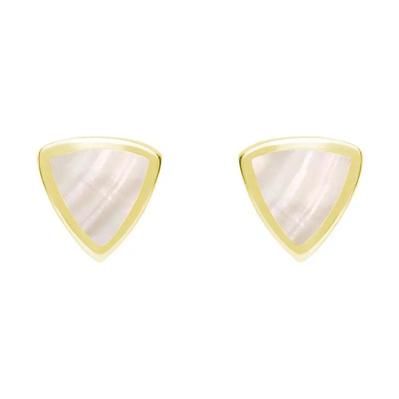 9ct Yellow Gold Mother of Pearl Small Curved Triangle Stud Earrings sold by Jura Watches
