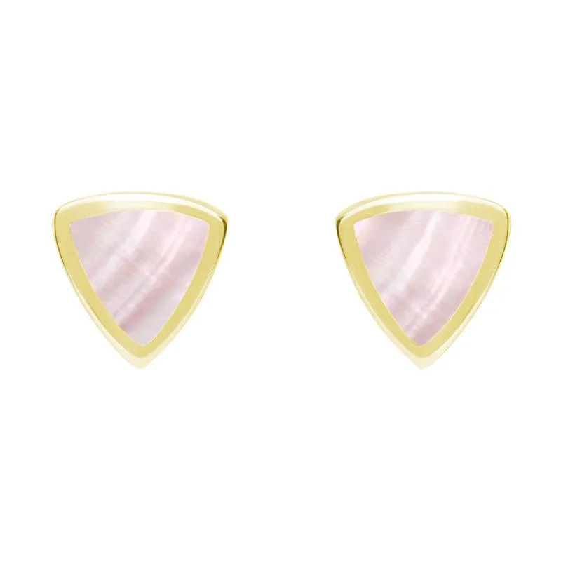 9ct Yellow Gold Pink Mother of Pearl Small Curved Triangle Stud Earrings sold by Jura Watches
