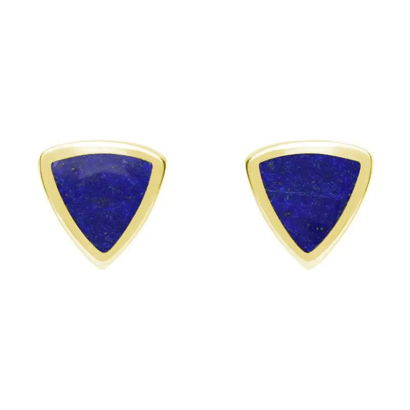 9ct Yellow Gold Lapis Lazuli Small Curved Triangle Stud Earrings sold by Jura Watches