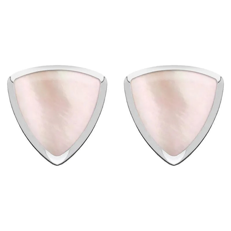 Sterling Silver Pink Mother of Pearl Curved Triangle Stud Earrings sold by Jura Watches