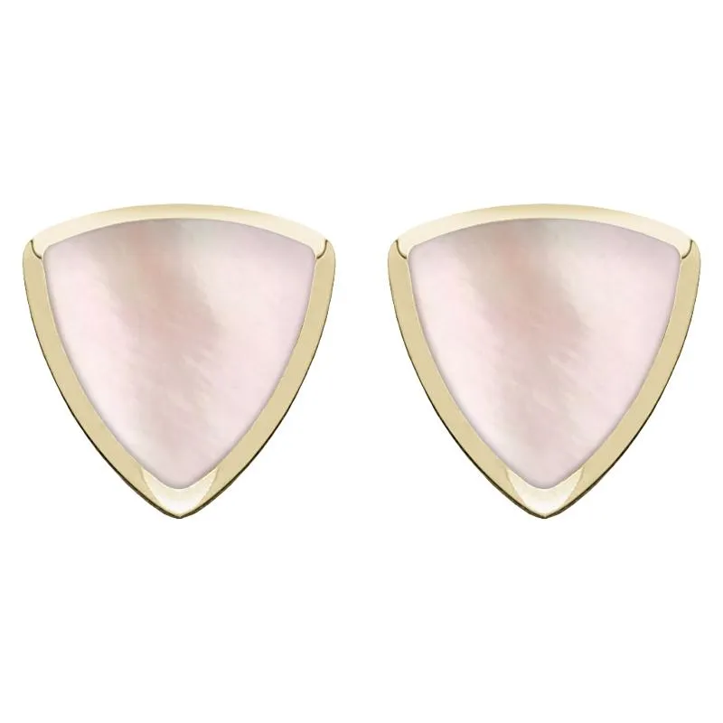 9ct Yellow Gold Pink Mother of Pearl Curved Triangle Stud Earrings sold by Jura Watches