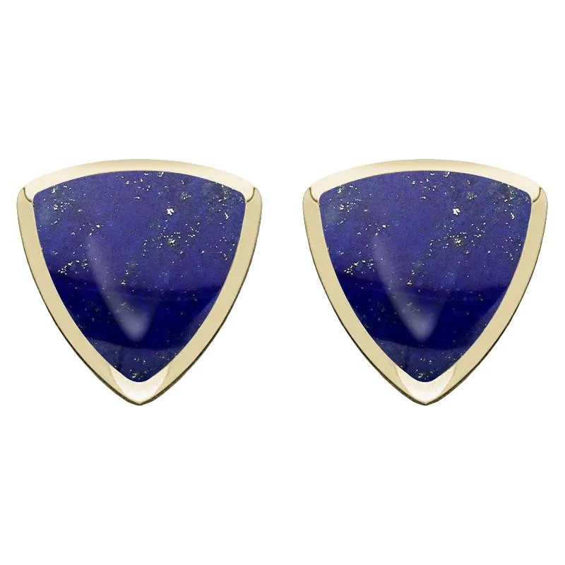 9ct Yellow Gold Lapis Lazuli Curved Triangle Stud Earrings sold by Jura Watches