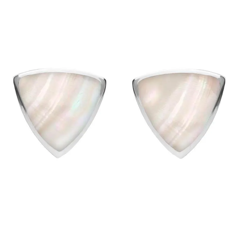 Sterling Silver Mother of Pearl Large Curved Triangle Stud Earrings sold by Jura Watches