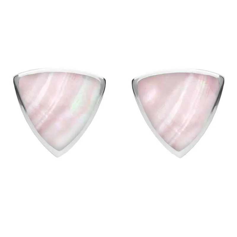 Sterling Silver Pink Mother of Pearl Large Curved Triangle Stud Earrings sold by Jura Watches