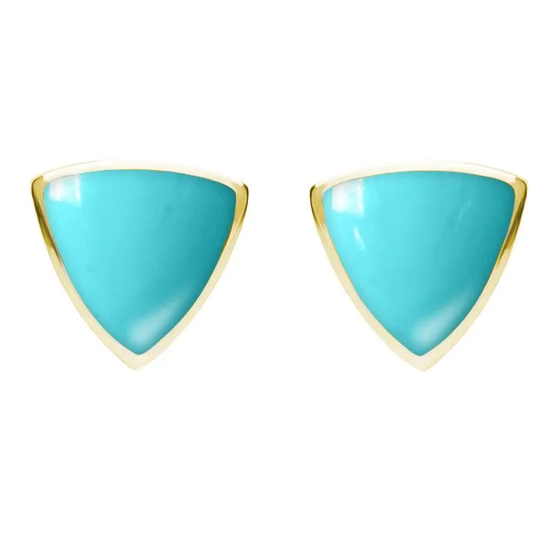 9ct Yellow Gold Turquoise Large Curved Triangle Stud Earrings sold by Jura Watches