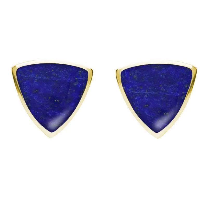 9ct Yellow Gold Lapis Lazuli Large Curved Triangle Stud Earrings sold by Jura Watches