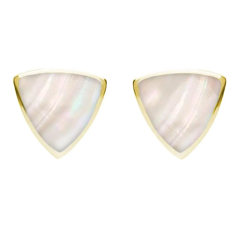 9ct Yellow Gold Mother of Pearl Large Curved Triangle Stud Earrings sold by Jura Watches