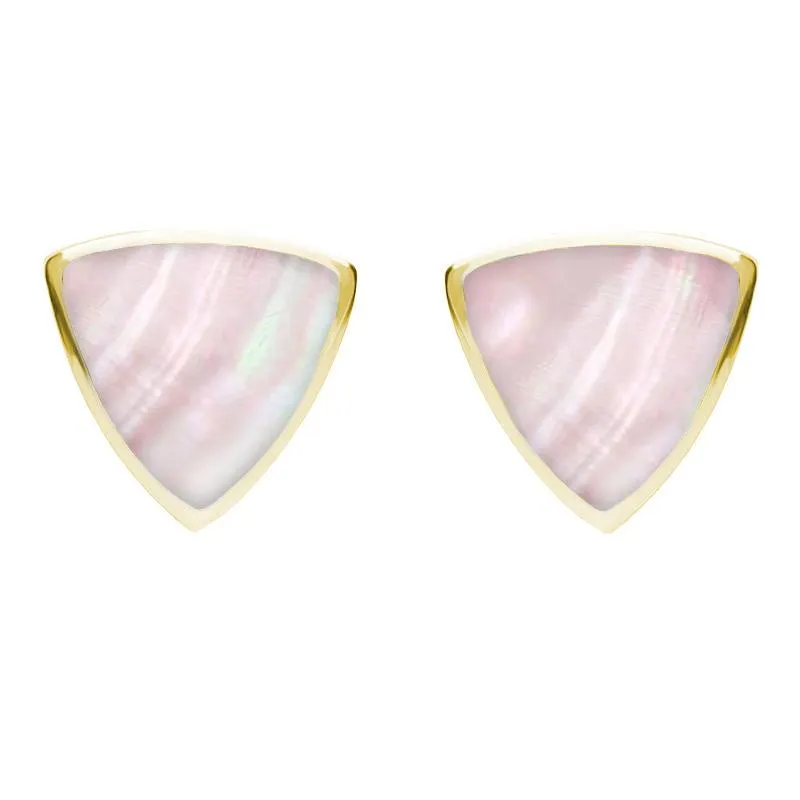 9ct Yellow Gold Pink Mother of Pearl Large Curved Triangle Stud Earrings sold by Jura Watches