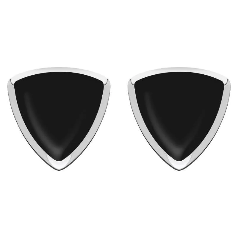 Sterling Silver Whitby Jet Curved Triangle Stud Earrings sold by Jura Watches