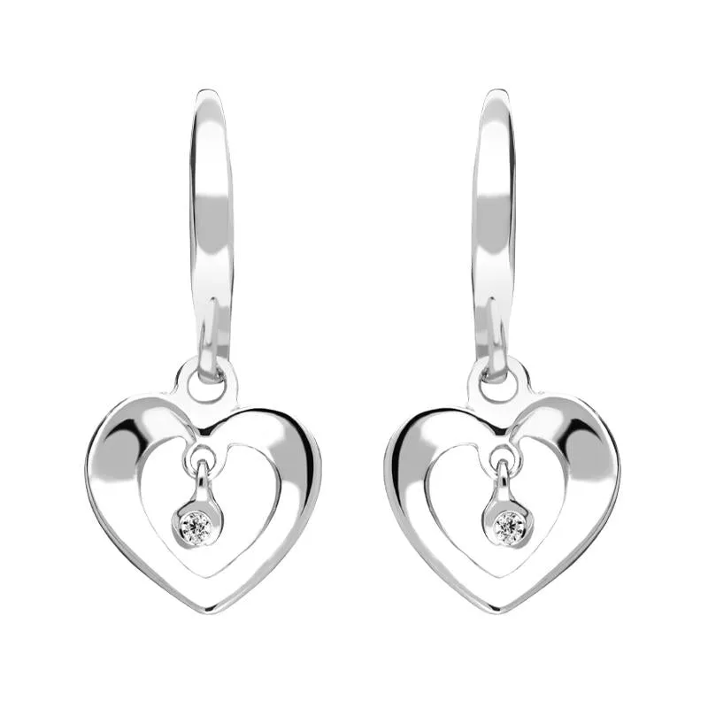 Sterling Silver Cubic Zirconia Heart Drop Centre Earrings sold by Jura Watches