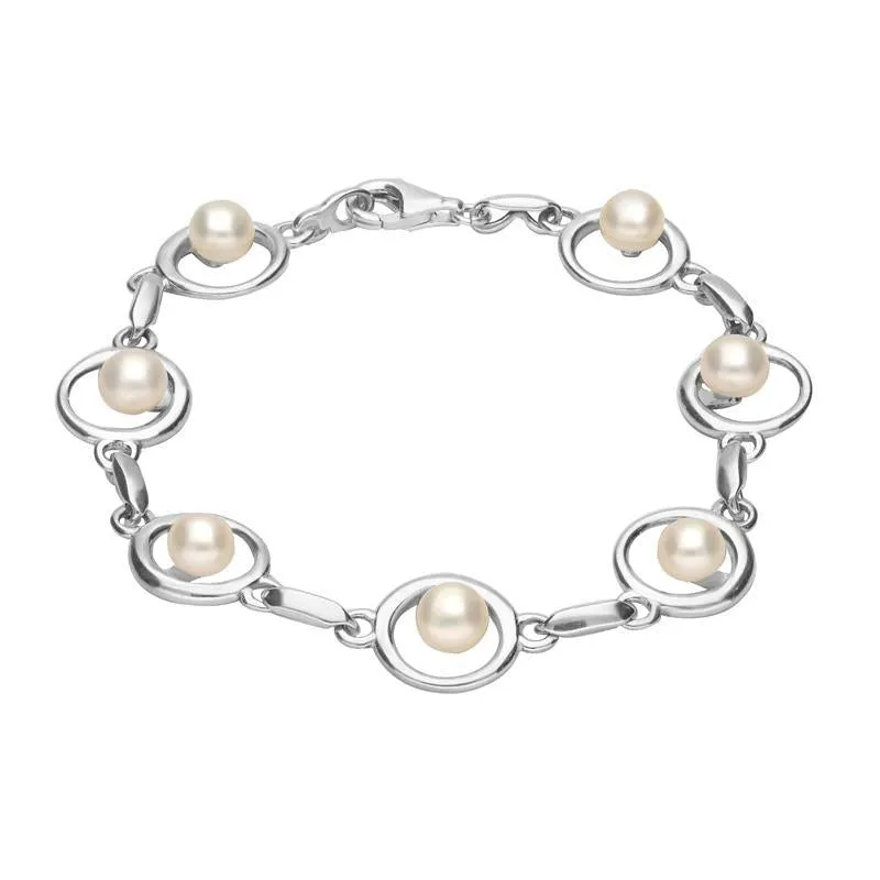 Sterling Silver Pearl Round Link Bracelet sold by Jura Watches