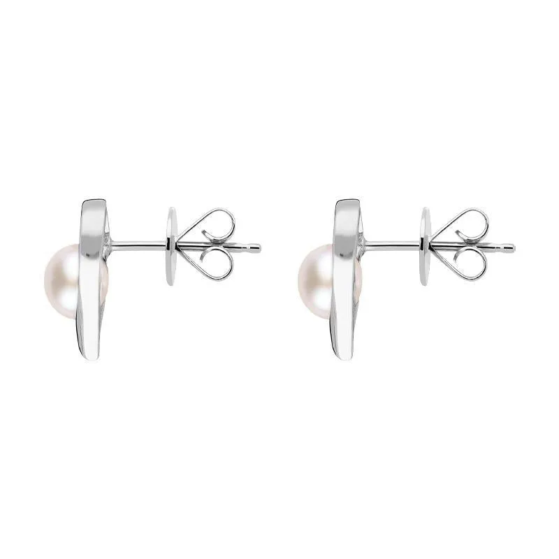 Sterling Silver White Pearl Open Heart Stud Earrings sold by Jura Watches product image thumbnail 2