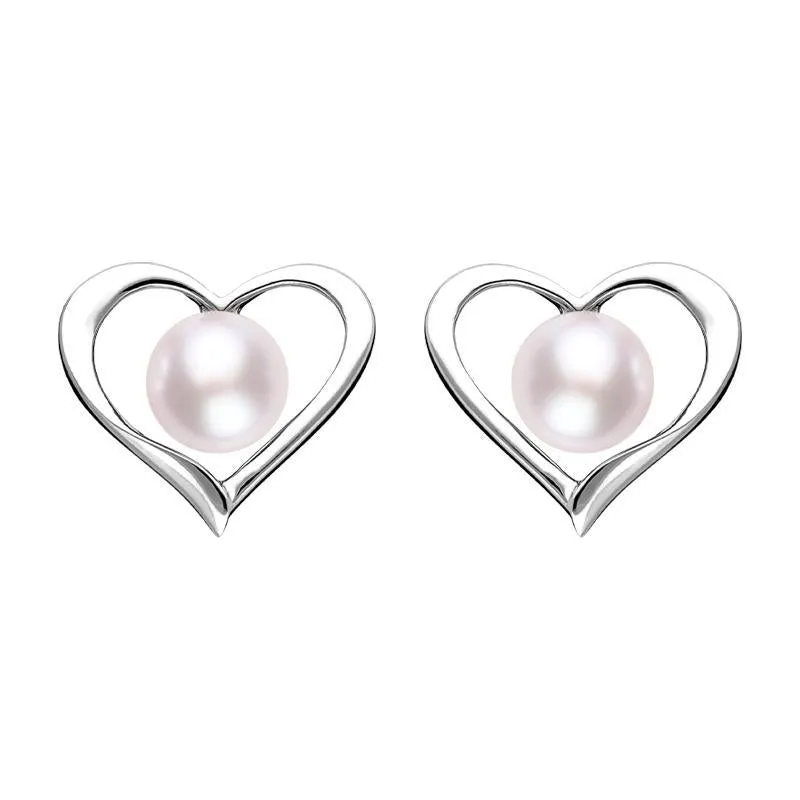 Sterling Silver Pink Pearl Open Heart Stud Earrings sold by Jura Watches