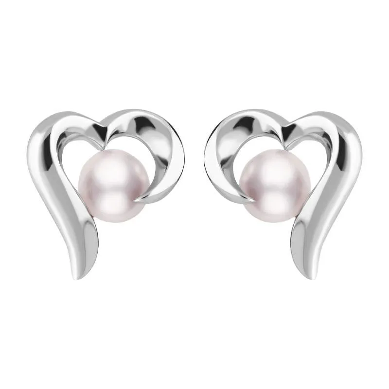 Sterling Silver Pink Pearl Twisted Open Heart Stud Earrings sold by Jura Watches