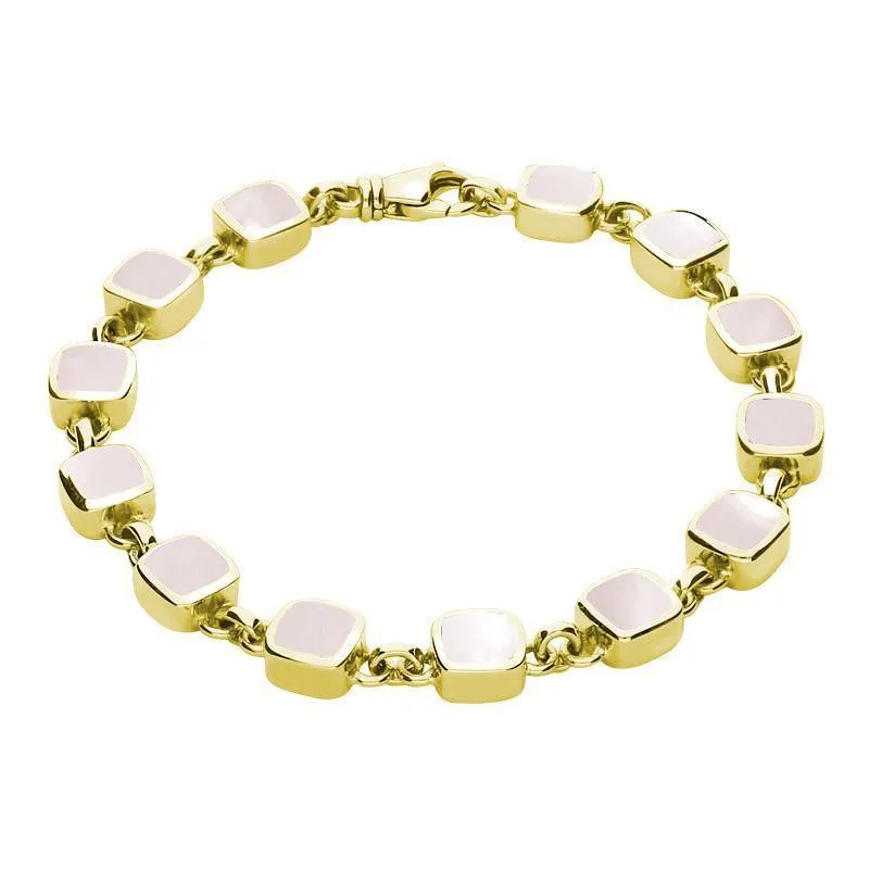 9ct Yellow Gold Pink Mother of Pearl Square Cushion Bracelet sold by Jura Watches