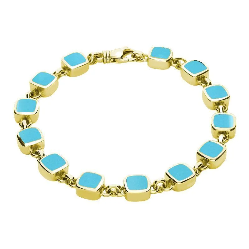 9ct Yellow Gold Turquoise Square Cushion Bracelet sold by Jura Watches