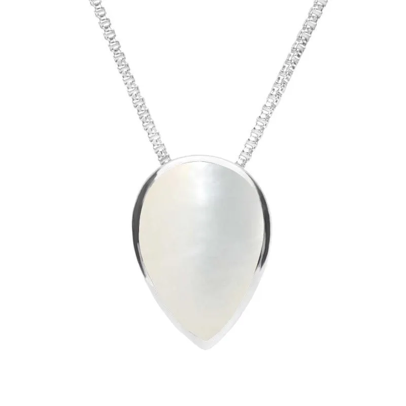 Sterling Silver Mother of Pearl Upside Down Pear Necklace sold by Jura Watches