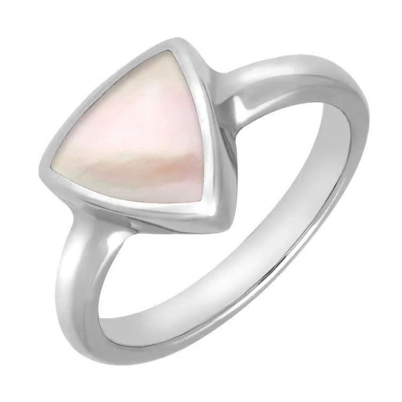 Sterling Silver Pink Mother of Pearl Curved Triangle Ring sold by Jura Watches