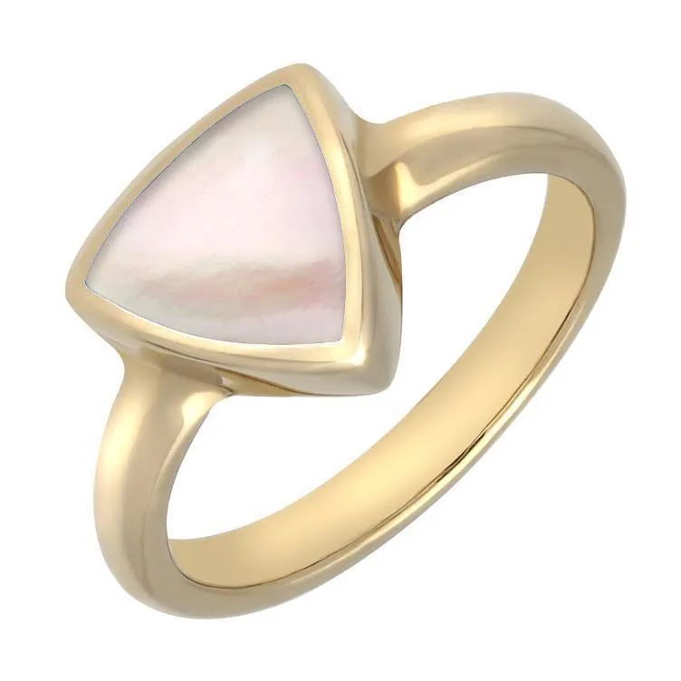 9ct Yellow Gold Pink Mother of Pearl Curved Triangle Ring sold by Jura Watches