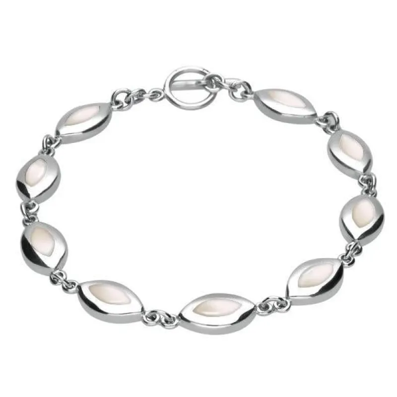 Sterling Silver Mother of Pearl Framed Marquise Bracelet sold by Jura Watches