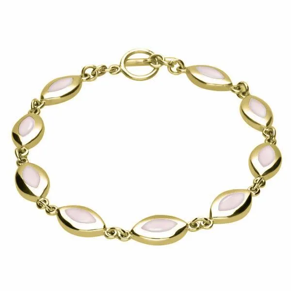 9ct Yellow Gold Pink Mother of Pearl Framed Marquise Bracelet sold by Jura Watches