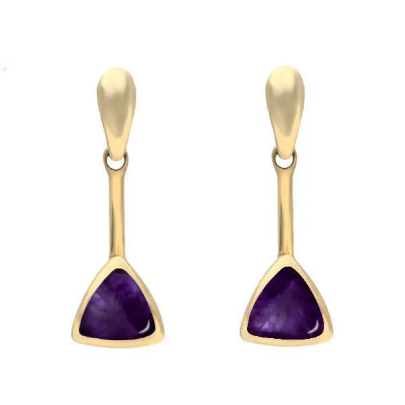 9ct Yellow Gold Blue John Curved Triangle Drop Earrings sold by Jura Watches