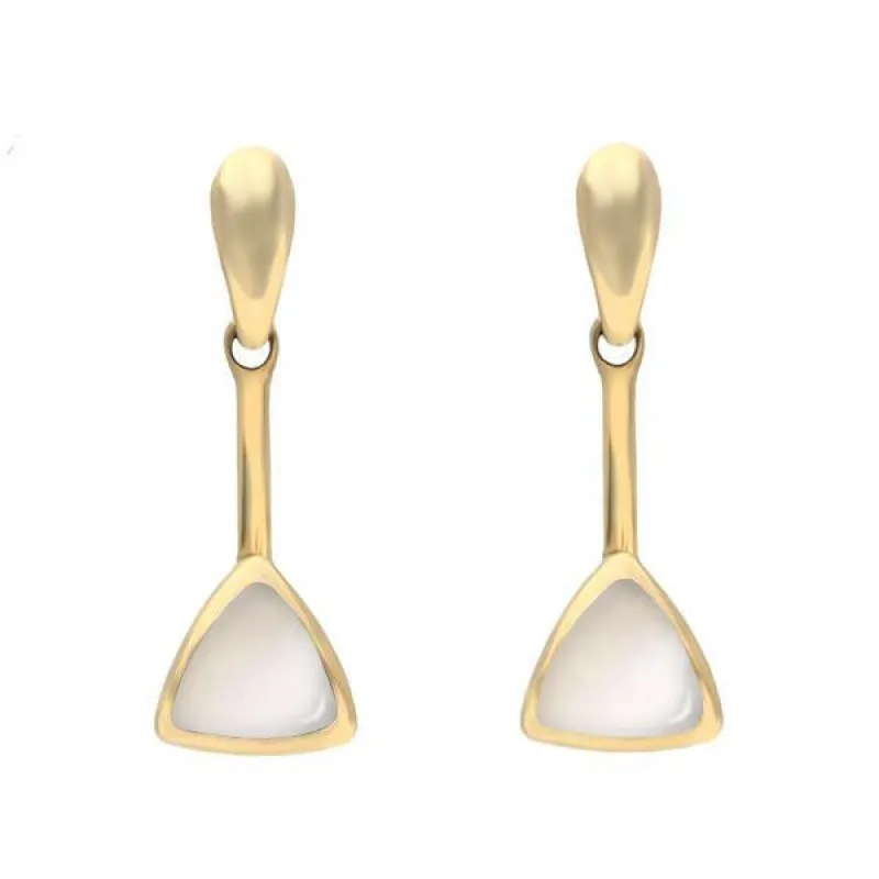 9ct Yellow Gold Mother of Pearl Curved Triangle Drop Earrings sold by Jura Watches