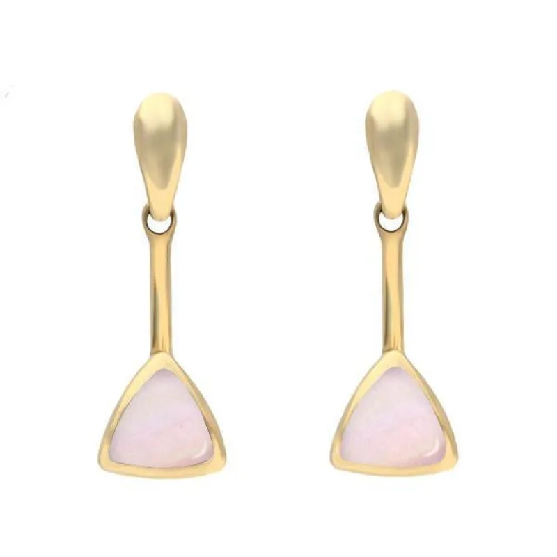 9ct Yellow Gold Pink Mother of Pearl Curved Triangle Drop Earrings sold by Jura Watches