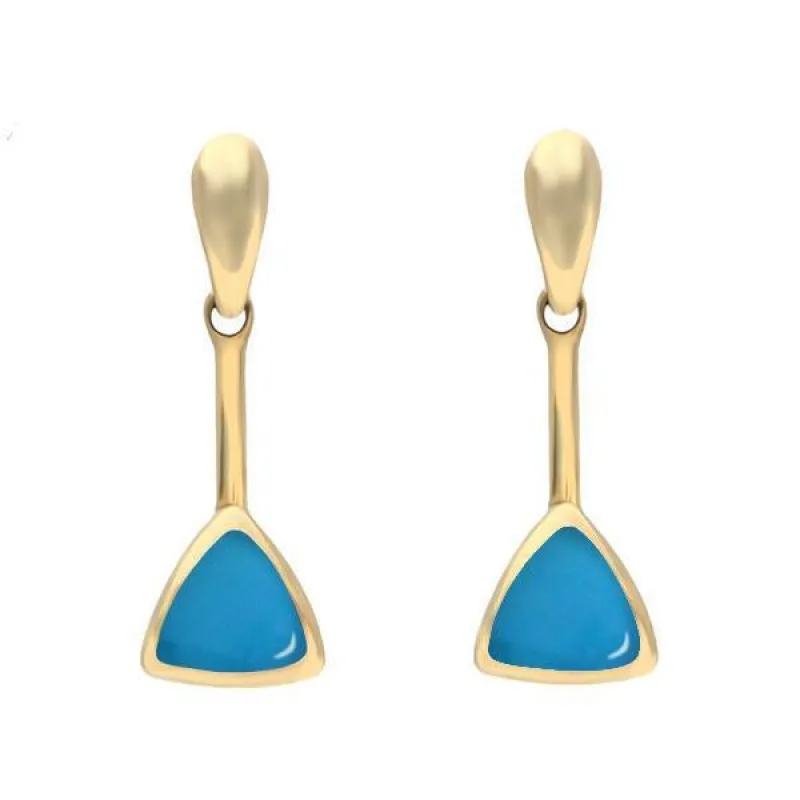 9ct Yellow Gold Turquoise Curved Triangle Drop Earrings sold by Jura Watches