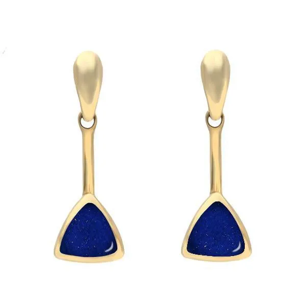 9ct Yellow Gold Lapis Lazuli Curved Triangle Drop Earrings sold by Jura Watches